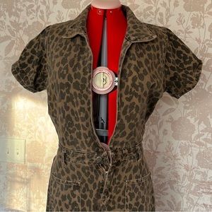 Nasty Gal denim leopard V-neck jumpsuit